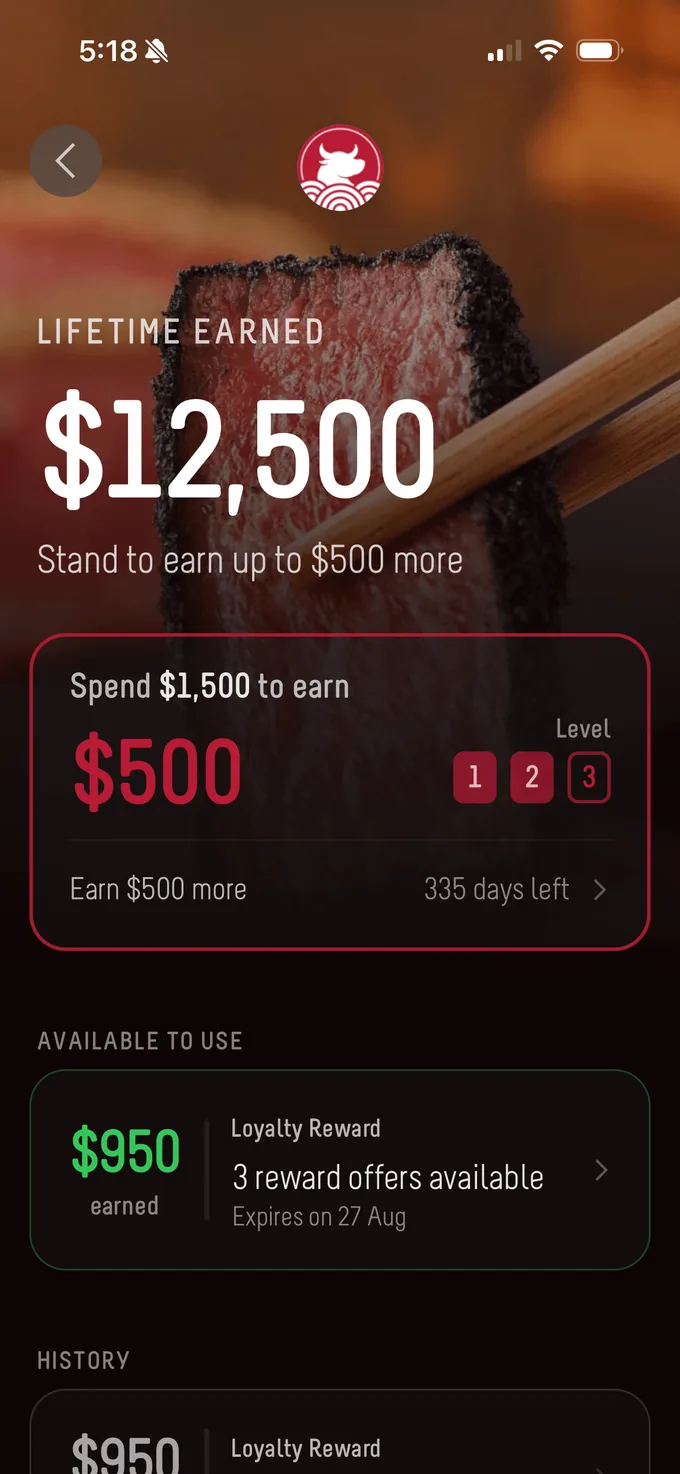 A member’s lifetime rewards earned, shown inside the card